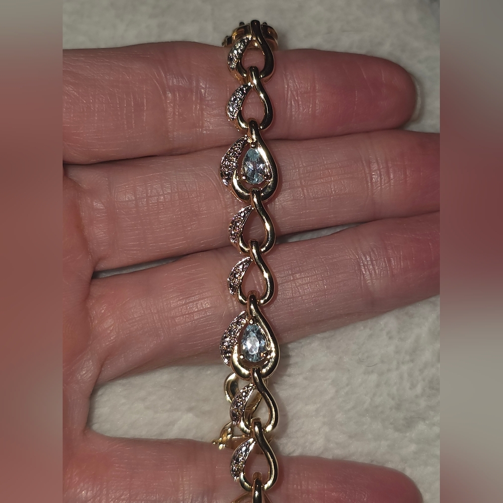 .925 With Gold Overlay Aquarine Bracelet
